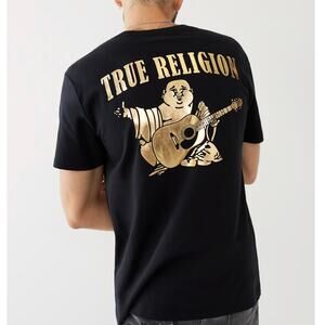 True Religion Buddha Solid GoldLogo Men's Tee Size Large Black